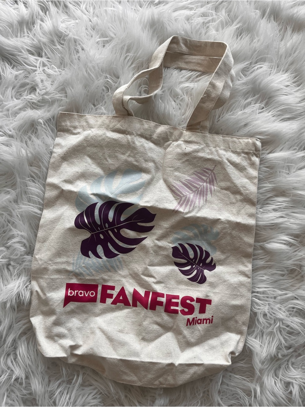 Fanfest Miami Canvas Tote Bag in Natural with Purple Print